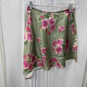 WeWoreWhat Asymmetrical Slip Mini Skirt Blurred Roses Sage Multi, Size 0 - NWT